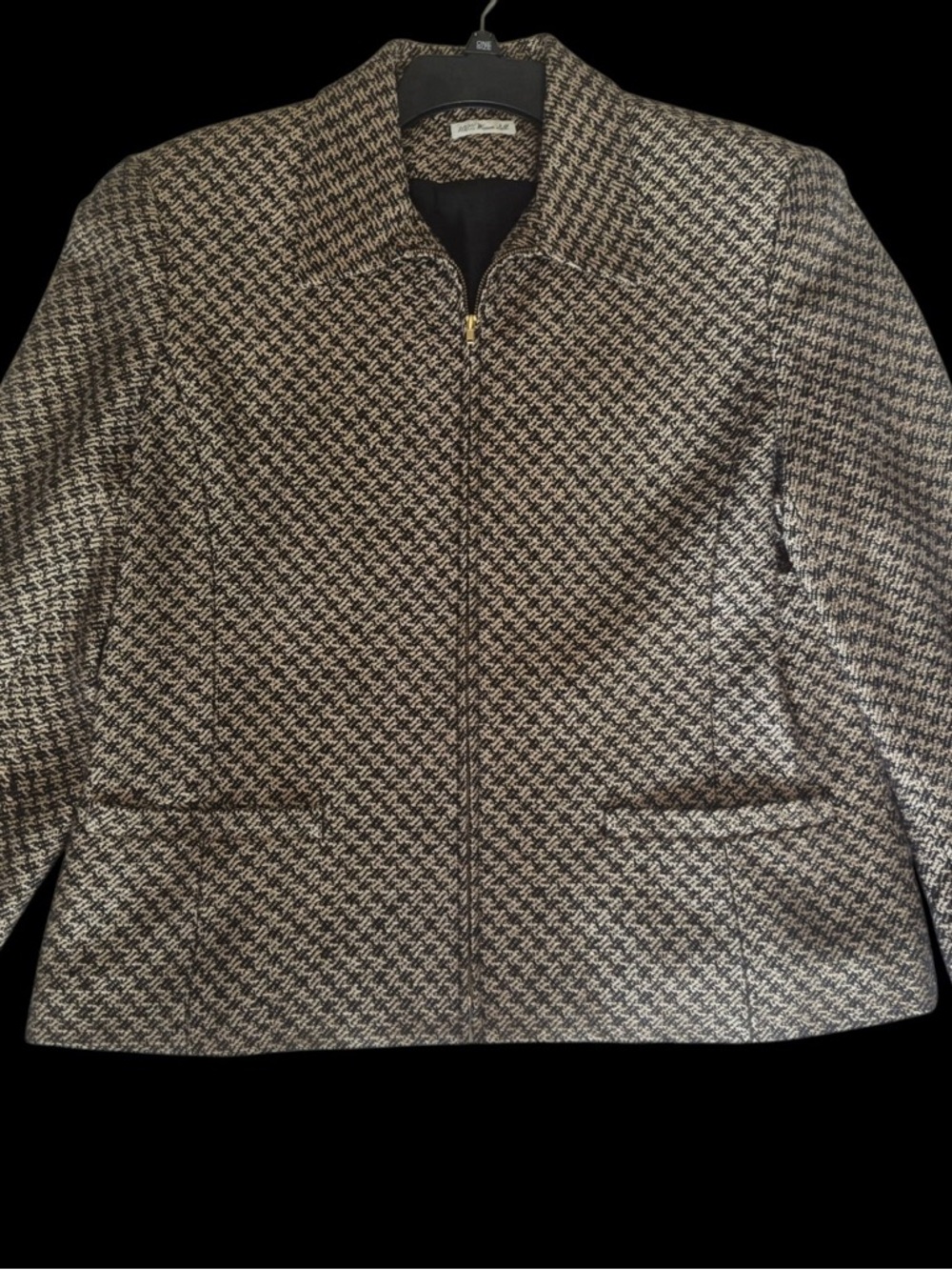 100% Silk Houndstooth Zip-Front Women's Blazer Jacket